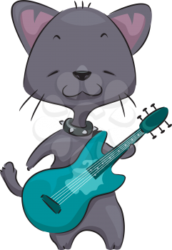 Illustration of a Cat Playing the Guitar