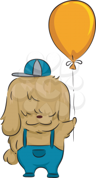 Illustration of a Dog Holding a Balloon