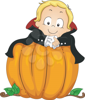 Illustration of a Baby Dressed as a Vampire