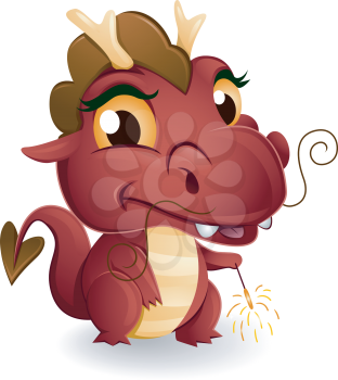 Illustration of a Dragon Holding a Sparkler