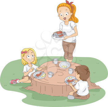 Illustration of Kids Eating Outside