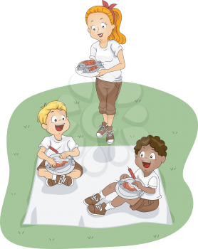Illustration of Kids Eating Outdoors