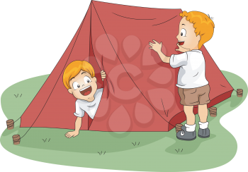 Illustration of Kids Setting Up a Tent