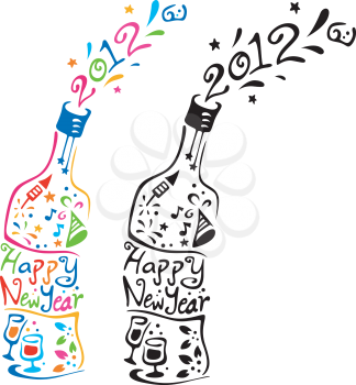 Illustration of Bottles Decorated with New Year Elements
