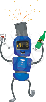 Illustration of a Robot Celebrating the New Year