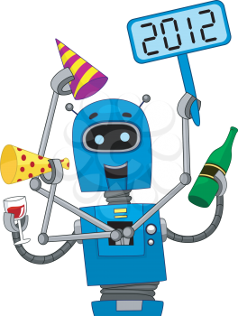 Illustration of a Robot Celebrating the New Year