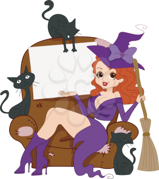 Illustration of a Pinup Girl in a Witch Costume