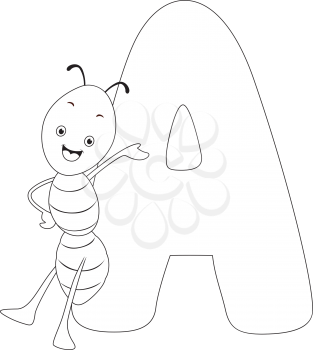 Coloring Page Illustration Featuring an Ant