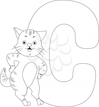 Coloring Page Illustration Featuring a Cat