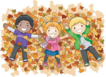 Illustration of Kids Playing with Autumn Leaves