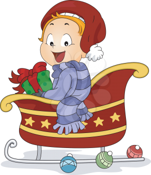 Illustration of a Baby Riding a Christmas Sled