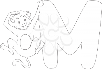 Coloring Page Illustration Featuring a Monkey