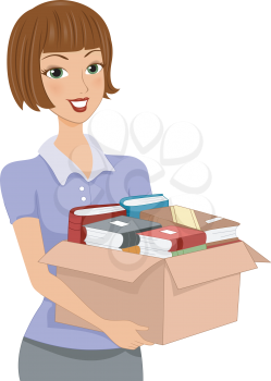 Illustration of a Girl Carrying a Donation Box Full of Books