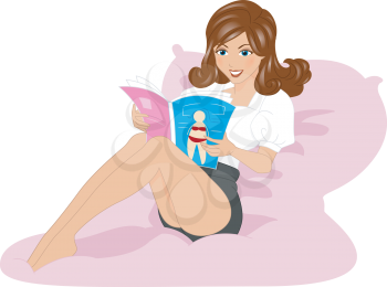 Illustration of a Girl Reading a Magazine