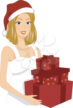 Illustration of a Woman Carrying Christmas Gifts