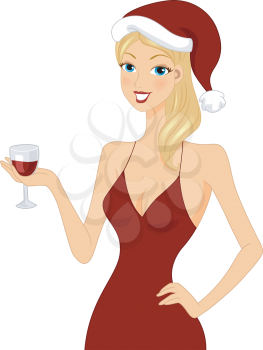 Illustration of a Woman Holding a Wineglass at a Party