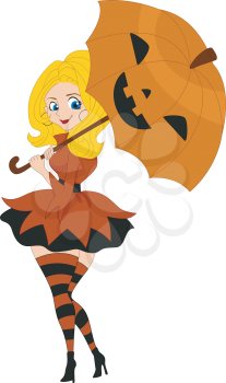 Illustration of a Pinup Girl Wearing a Pumpkin Inspired Costume