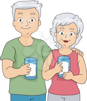 Illustration of an Old Couple Holding Glasses of Milk