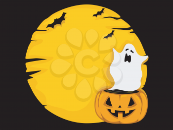 Background Illustration of a Ghost Hovering Over a Jack-o-Lantern