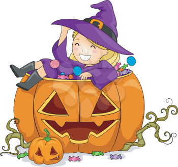 Illustration of a Girl on Pumpkin
