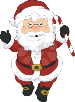 Illustration of Santa Claus Holding a Candy Cane
