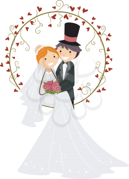 Illustration of a Bride and Groom Posing Together