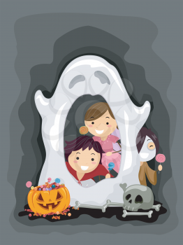 Illustration of Kids Manning a Ghost Booth