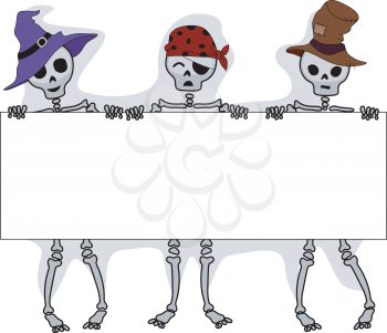 Illustration of Skeletons Holding a Long Board