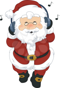 Illustration of Santa Claus Listening to Music
