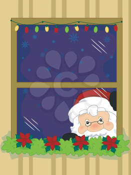 Illustration of Santa Claus Taking a Peek from the Window