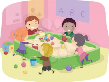 Illustration of Kids Playing with a Sand Box