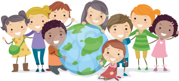 Illustration of Kids Surrounding a Globe