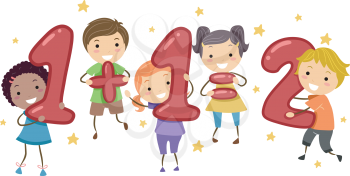 Illustration of Kids Holding Number-Shaped Objects