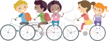Illustration of Kids Biking to School