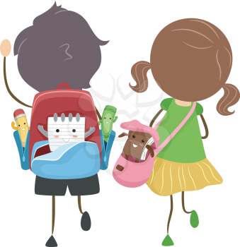 Illustration of School Bags with Animated Items