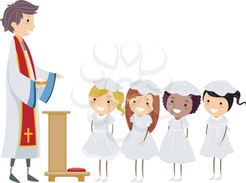 Illustration of Girls About to Receive their First Communion