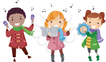 Illustration of Kids Singing Christmas Carols