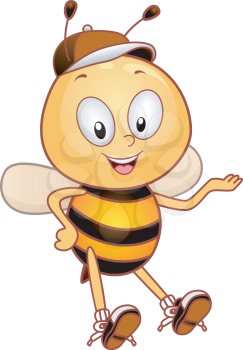 Illustration of a Bee Presenting Something