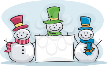 Illustration of Snowmen Holding a Banner