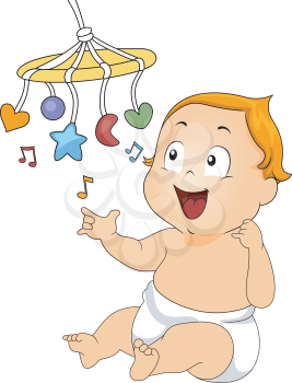 Illustration of a Baby Playing with a Musical Toy