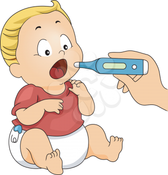 Illustration of a Baby with His Temperature Being Taken