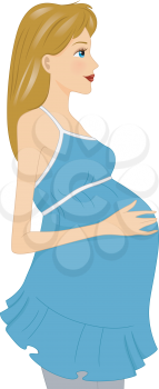 Illustration of a Pregnant Girl Touching Her Belly