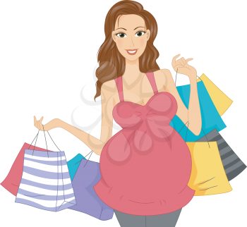 Illustration of a Pregnant Girl Carrying Shopping Bags