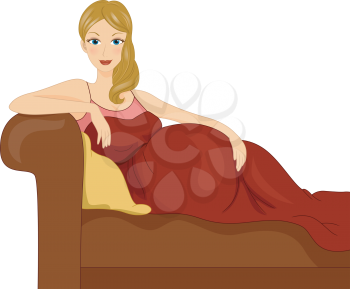 Illustration of a Pregnant Girl Lying on a Sofa