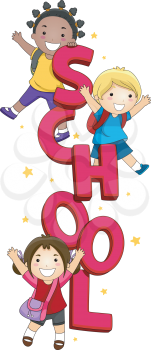 Illustration of Kids Posing with the Word School
