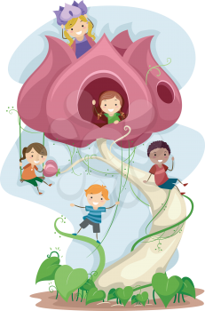 Illustration of Kids Playing in a Giant Flower