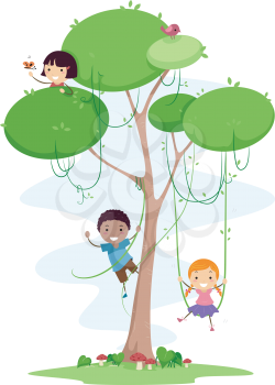 Illustration of Kids Playing with Vines
