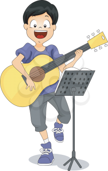 Illustration of a Kid Playing the Guitar