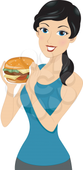 Illustration of a Girl About to Eat a Burger