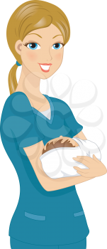 Illustration of a Nurse Holding a Baby